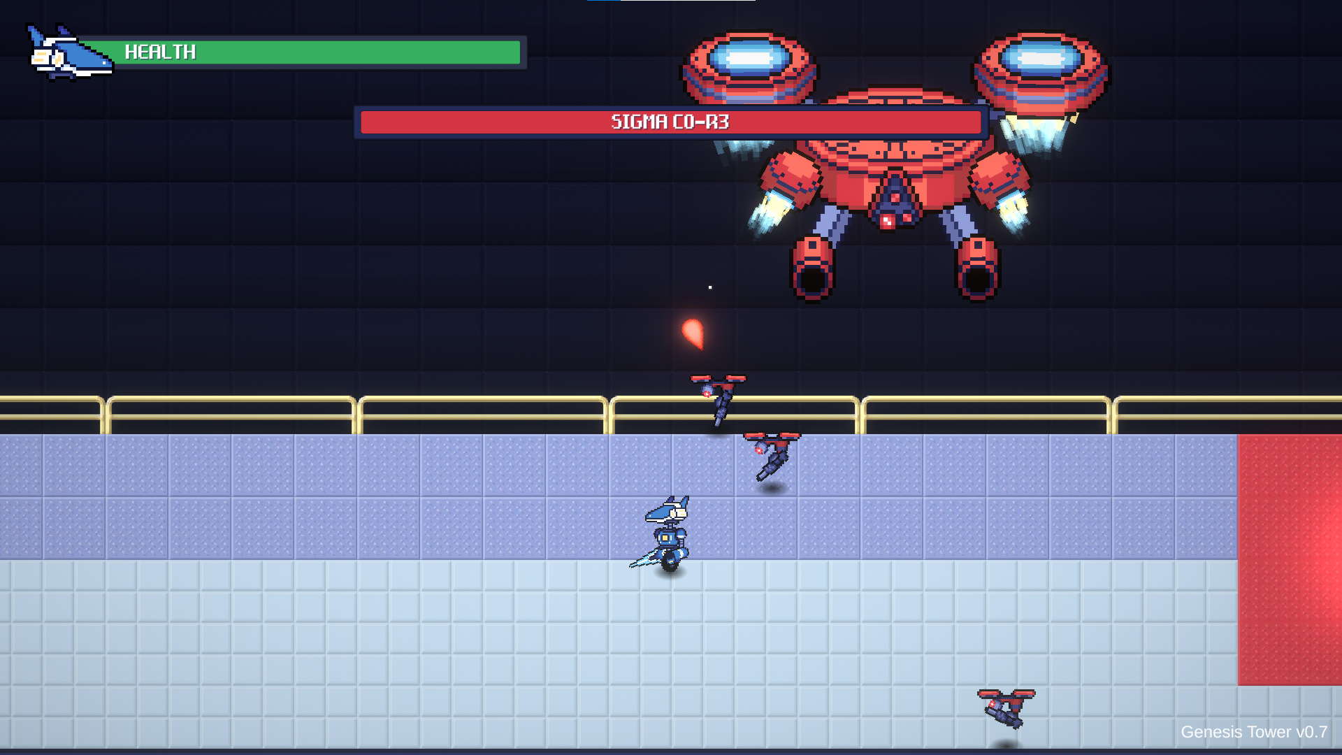 Screenshot of the Genesis Tower game featuring the boss section