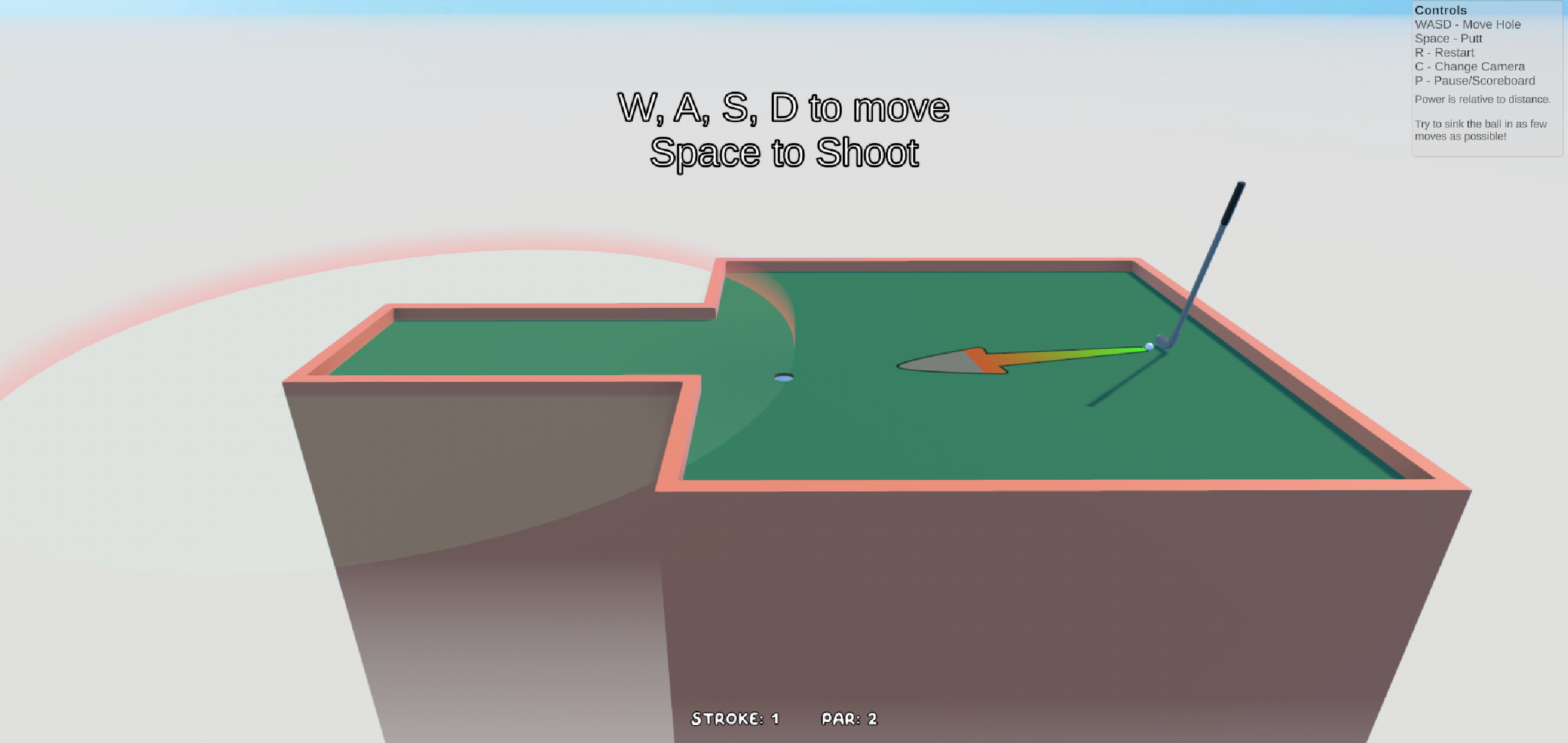 Screenshot of one of the tutorial levels in Golf, But Hole