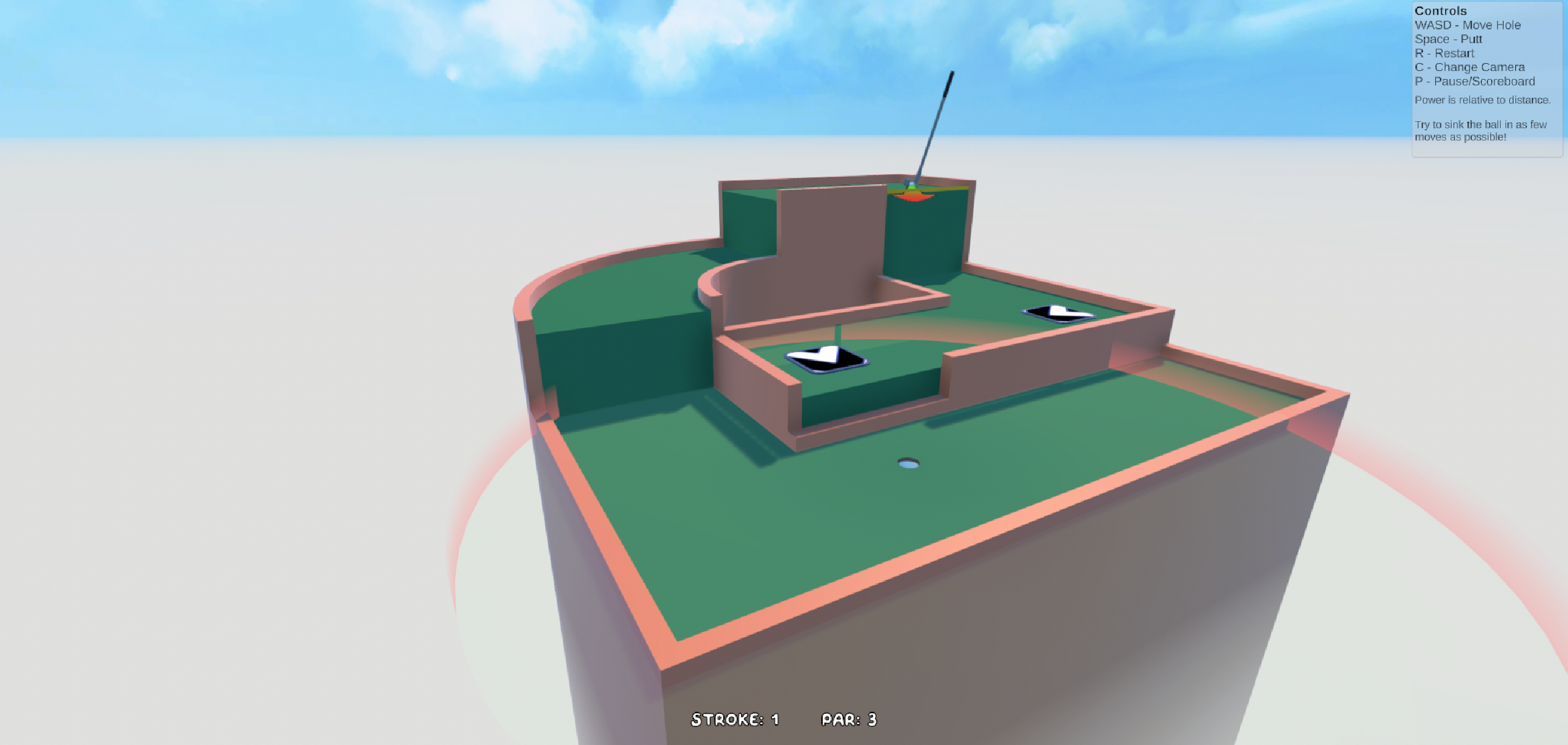 Screenshot of Golf, But Hole showing the hole shader in action.