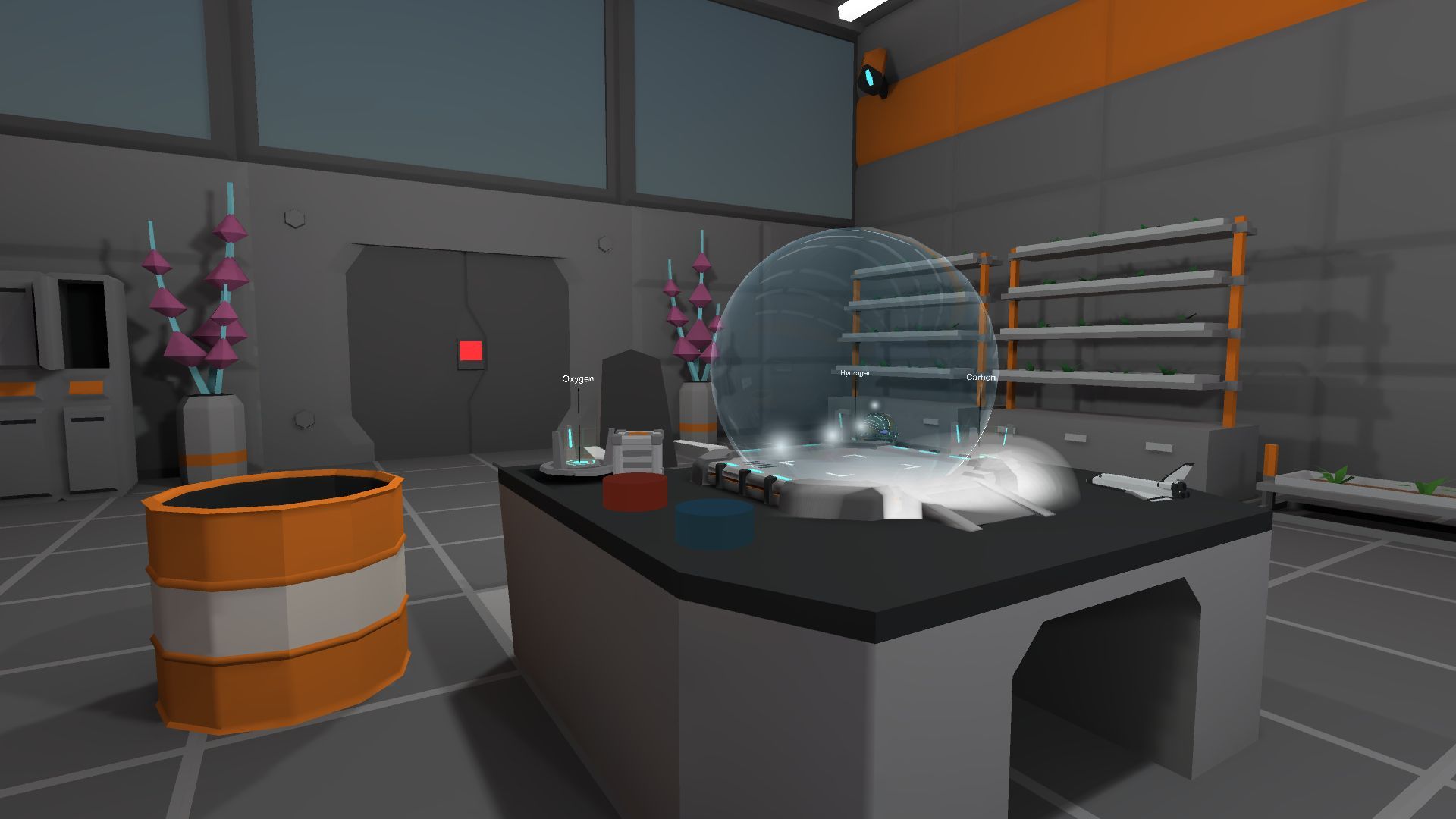 The back wall of the lab, with the desk in the foreground.