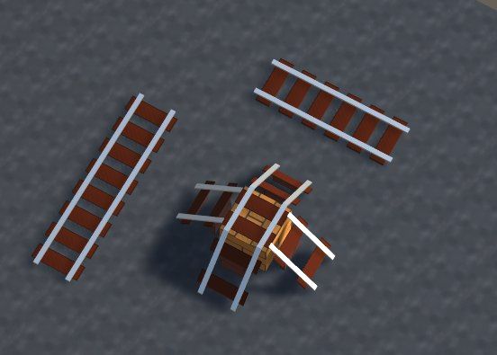 A test screenshot featuring a stone floor and custom rail models.